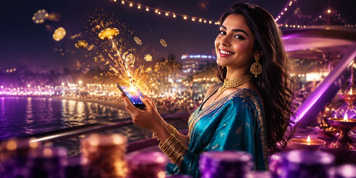 Player enjoying Aviator game on mobile device in traditional Indian saree